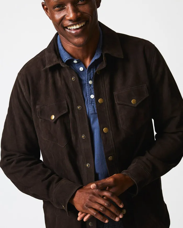 Men Savoy Suede Workshirt Chocolate Billy Reid Shirting