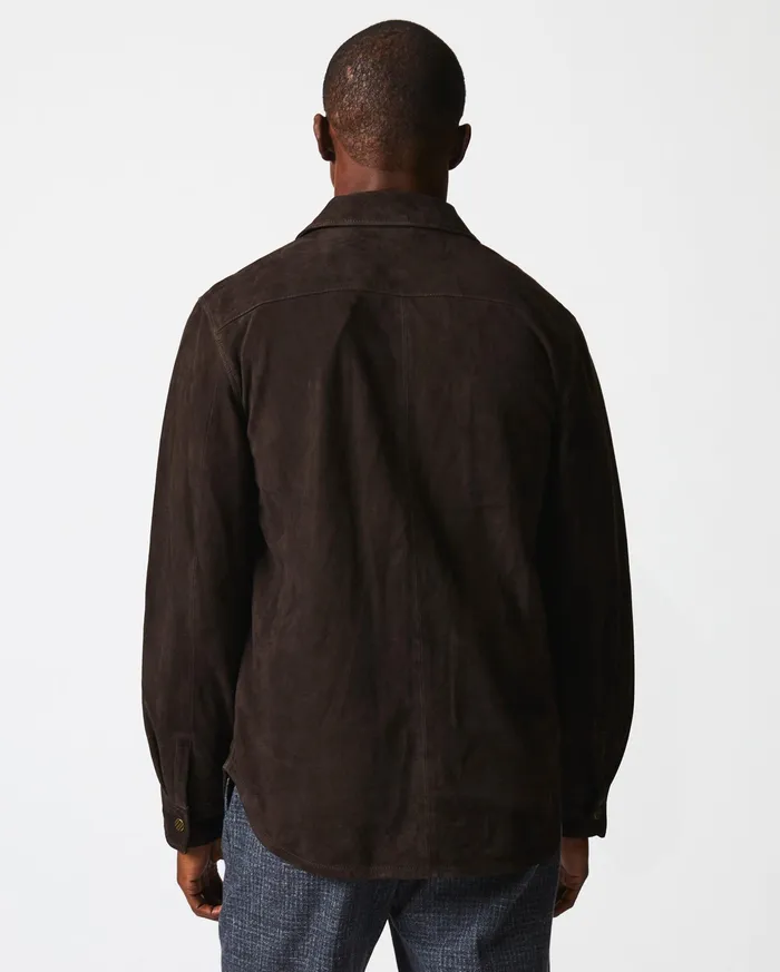 Men Savoy Suede Workshirt Chocolate Billy Reid Shirting
