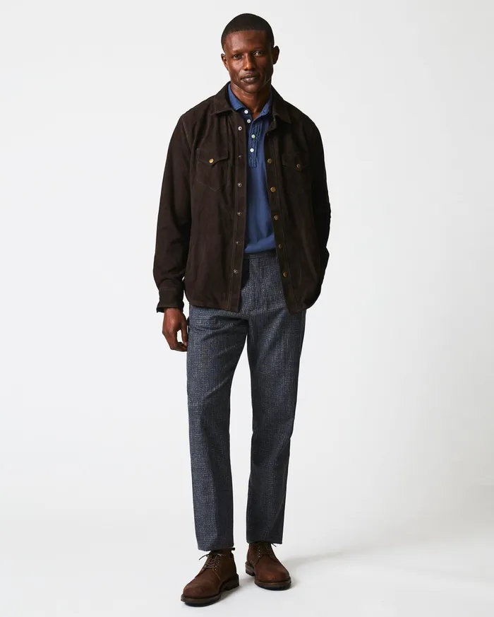 Men Savoy Suede Workshirt Chocolate Billy Reid Shirting