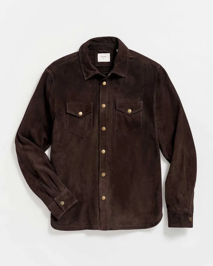 Men Savoy Suede Workshirt Chocolate Billy Reid Shirting
