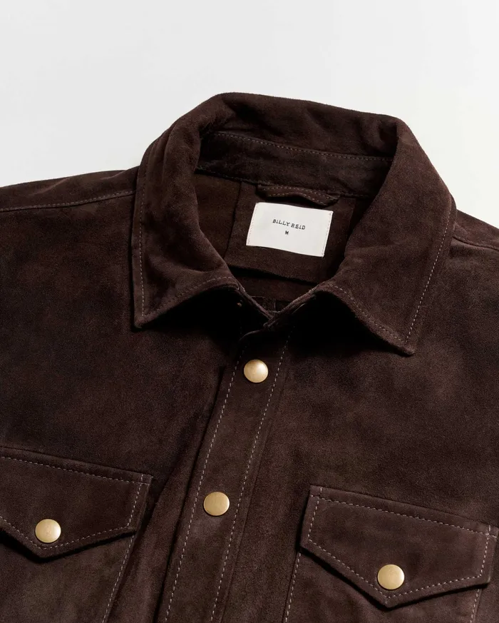 Men Savoy Suede Workshirt Chocolate Billy Reid Shirting