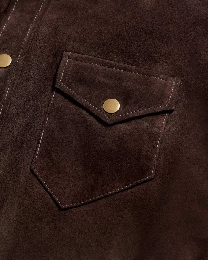 Men Savoy Suede Workshirt Chocolate Billy Reid Shirting