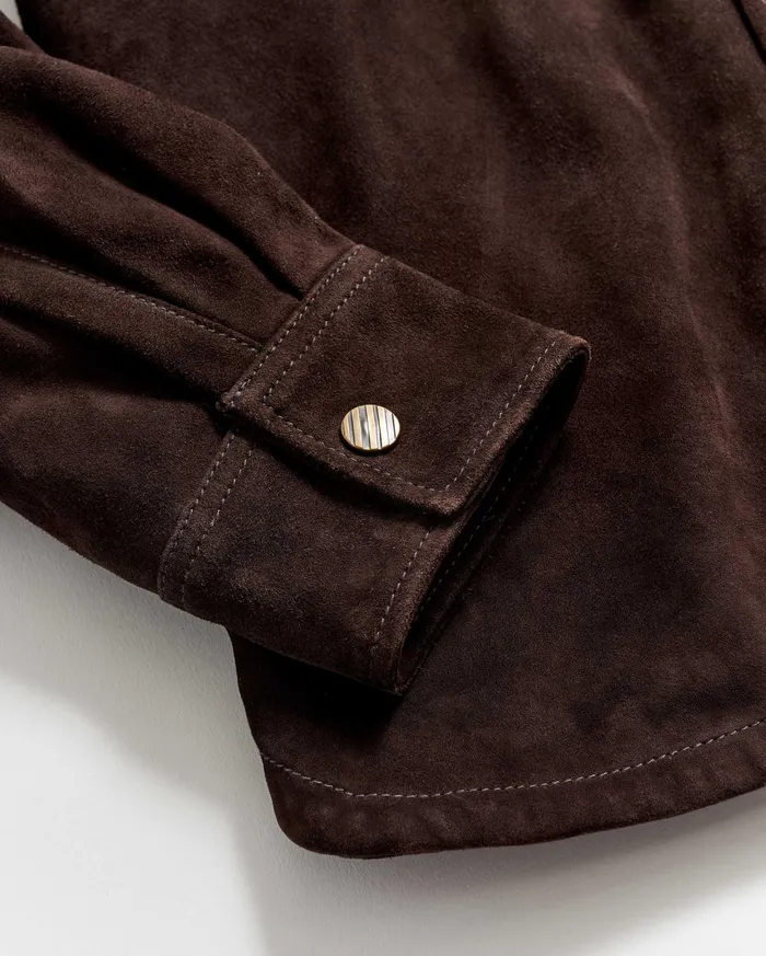 Men Savoy Suede Workshirt Chocolate Billy Reid Shirting