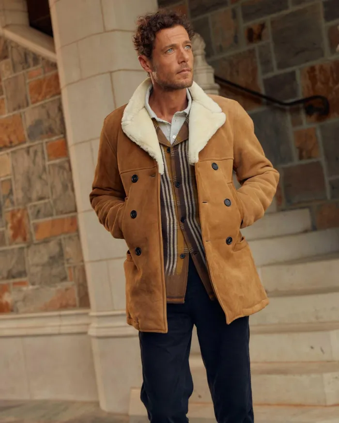 Men Shearling Bond Peacoat Honey Billy Reid Jackets and Outerwear