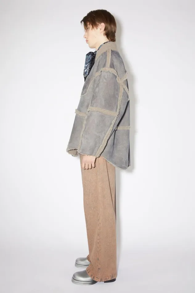 Men Shearling Jacket Taupe Grey Acne Studios Outerwear