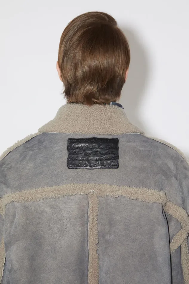 Men Shearling Jacket Taupe Grey Acne Studios Outerwear