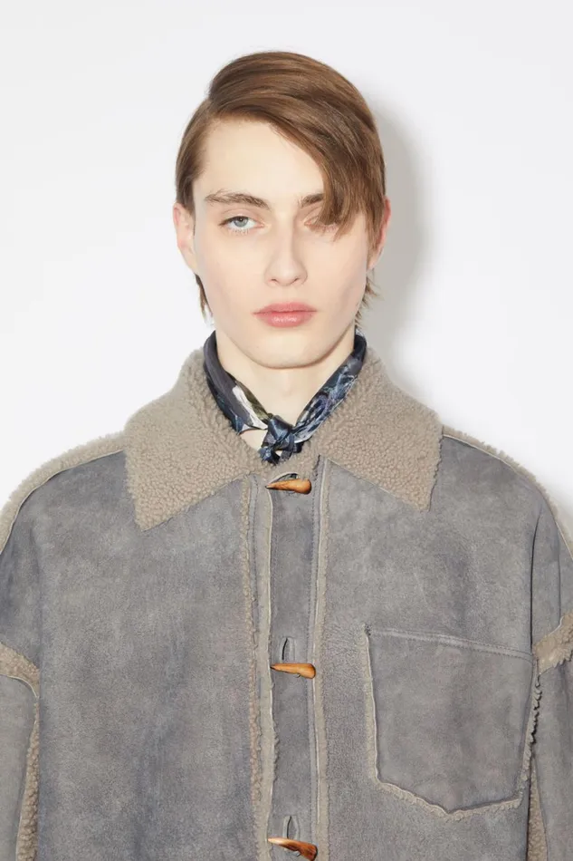 Men Shearling Jacket Taupe Grey Acne Studios Outerwear