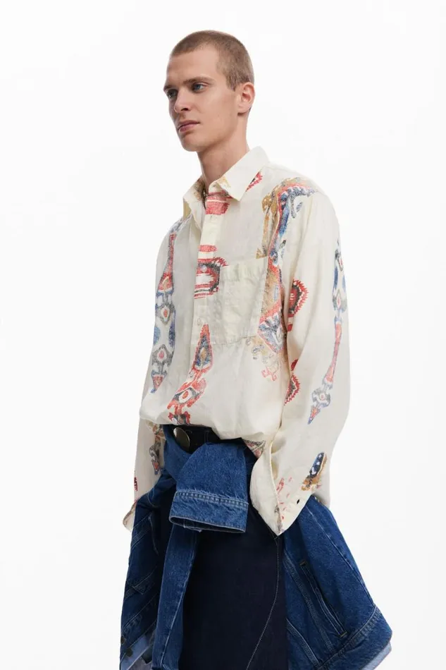 Men Shirts Desigual Ethnic Long Sleeve Shirt
