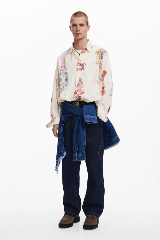 Men Shirts Desigual Ethnic Long Sleeve Shirt