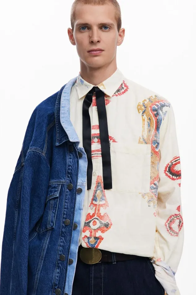 Men Shirts Desigual Ethnic Long Sleeve Shirt