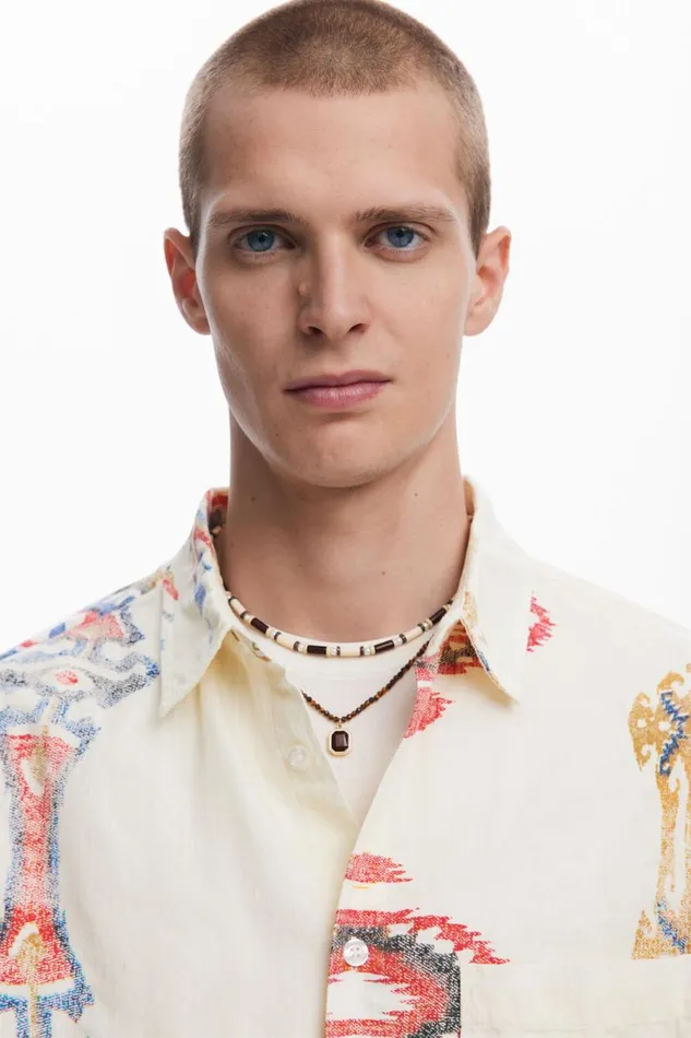 Men Shirts Desigual Ethnic Long Sleeve Shirt
