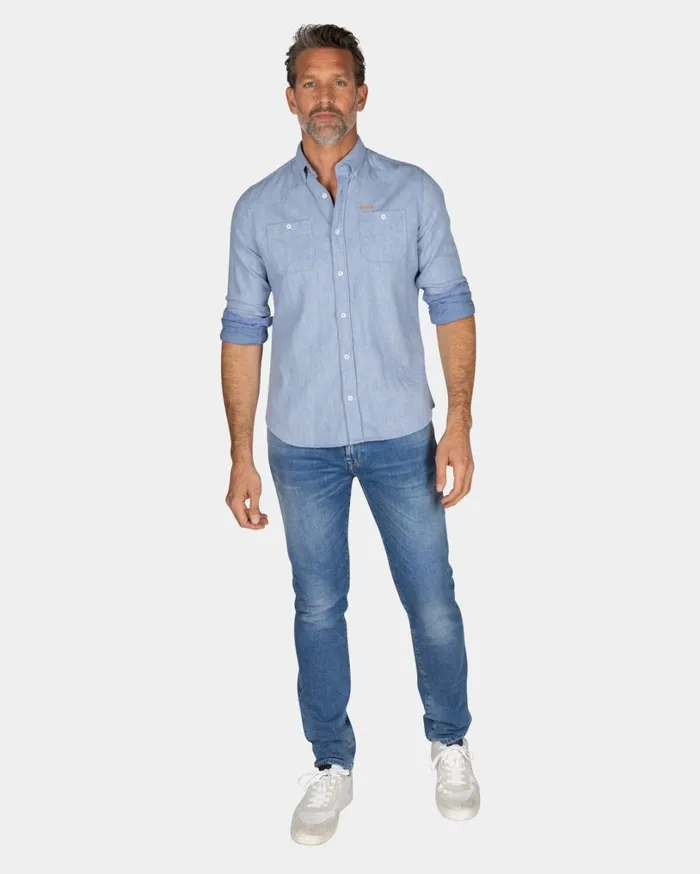 Men Shirts NZA New Zealand Auckland Cotton Denim Shirt 8211 Frozen Blue