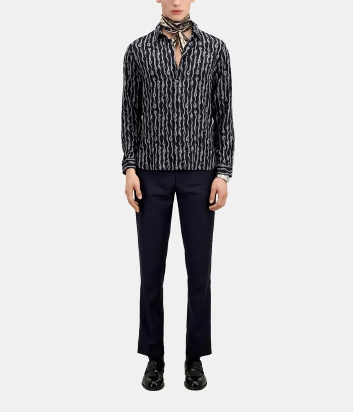 Men Shirts THE KOOPLES Black And White Snake Print Long Sleeve Shirt