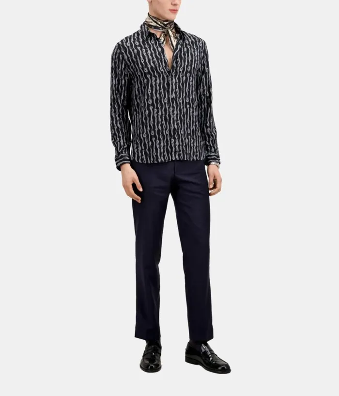 Men Shirts THE KOOPLES Black And White Snake Print Long Sleeve Shirt