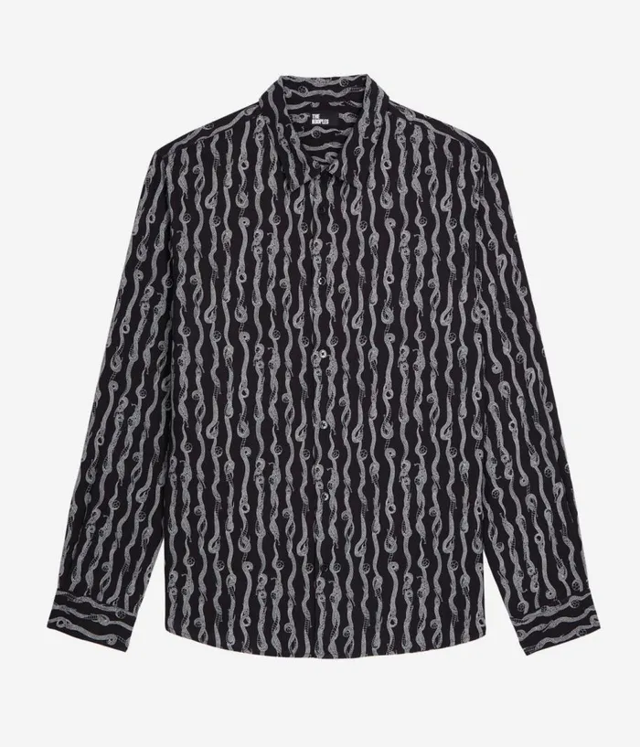 Men Shirts THE KOOPLES Black And White Snake Print Long Sleeve Shirt