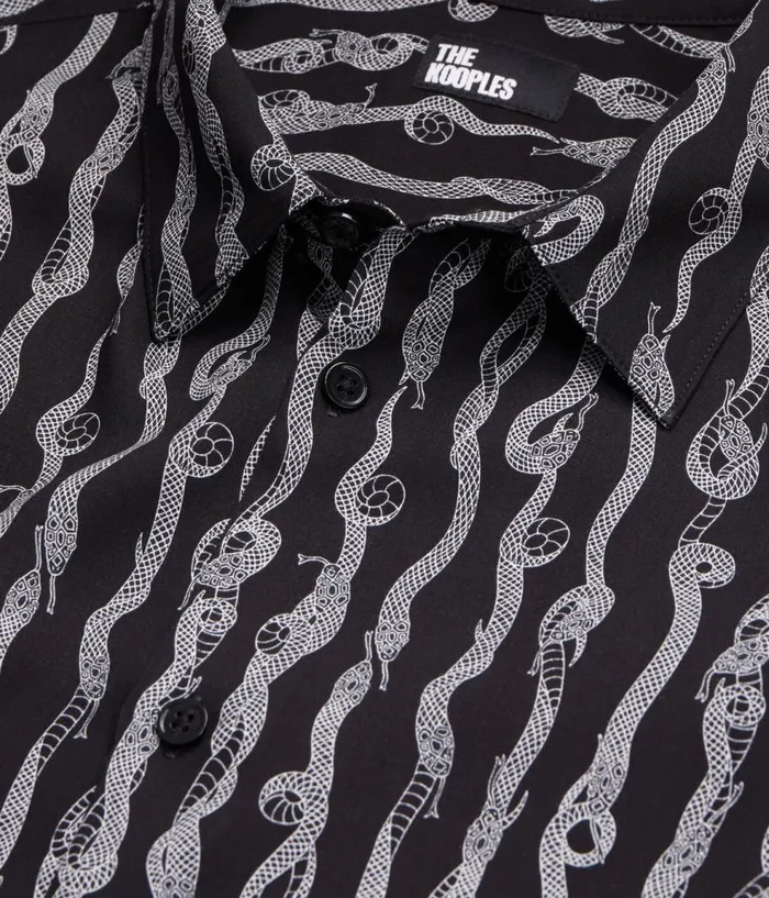 Men Shirts THE KOOPLES Black And White Snake Print Long Sleeve Shirt