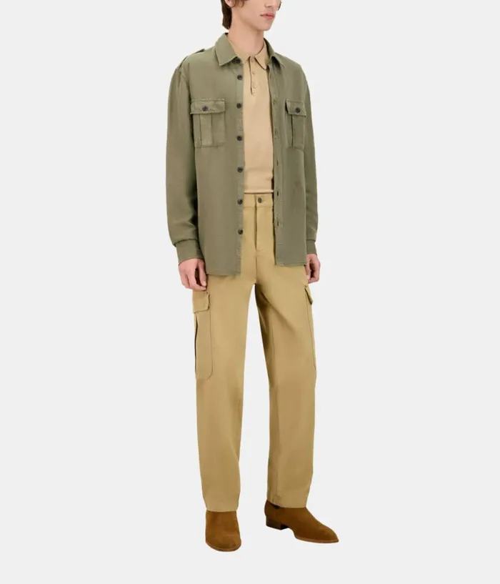 Men Shirts THE KOOPLES Khaki Lyocell And Linen Shirt