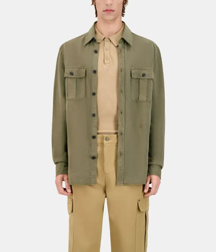 Men Shirts THE KOOPLES Khaki Lyocell And Linen Shirt