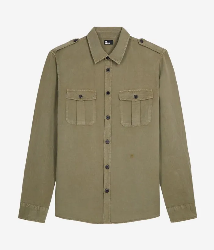 Men Shirts THE KOOPLES Khaki Lyocell And Linen Shirt