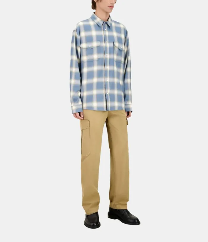 Men Shirts THE KOOPLES Light Blue And Gray Checked Long Sleeve Shirt
