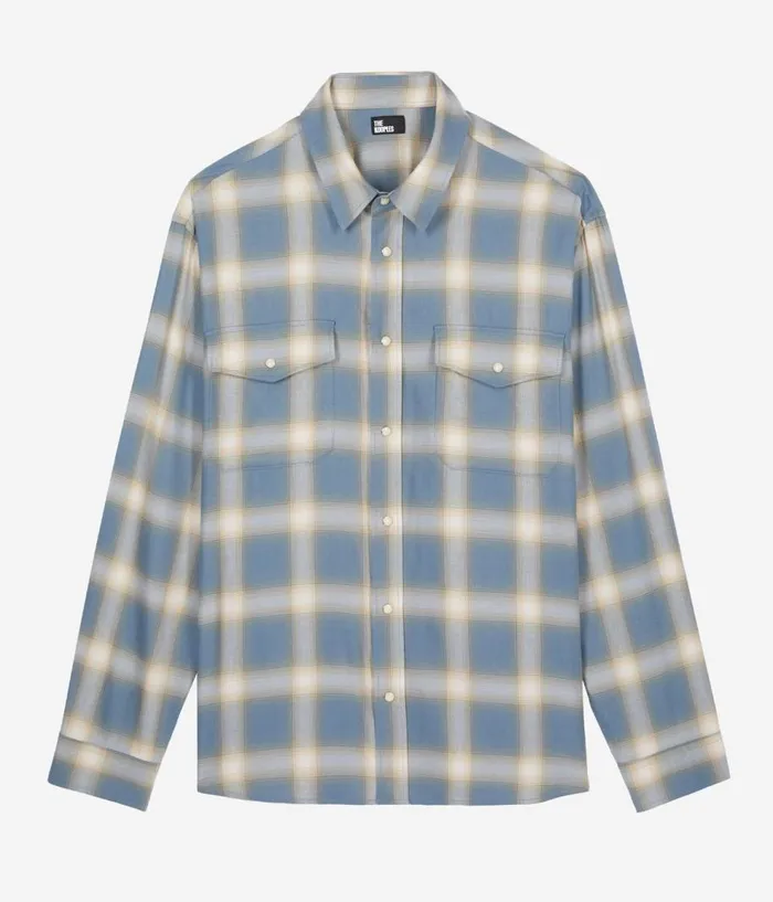 Men Shirts THE KOOPLES Light Blue And Gray Checked Long Sleeve Shirt