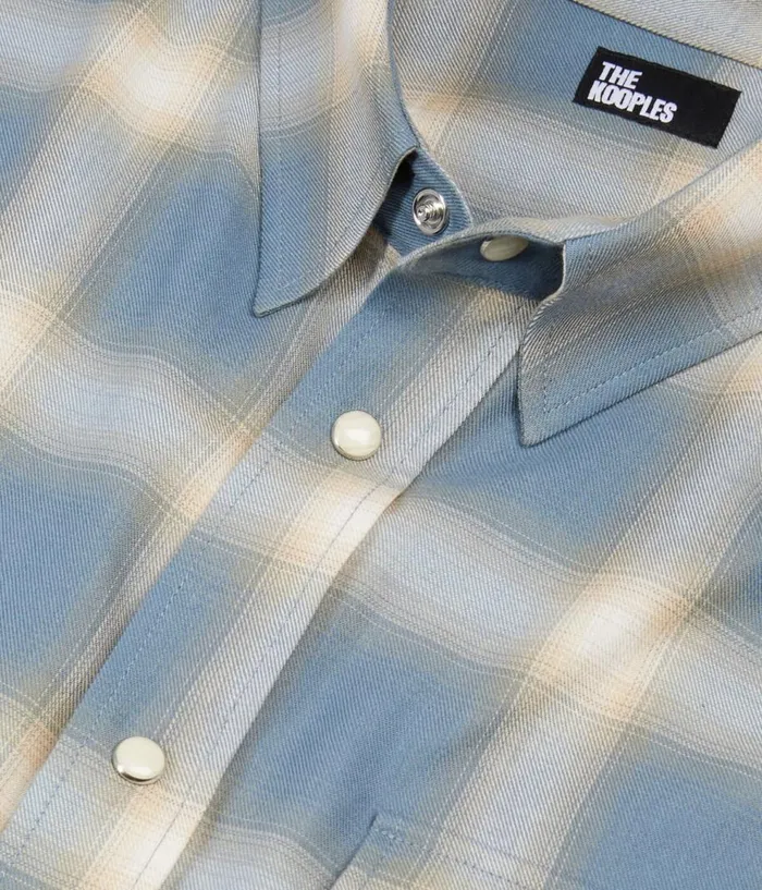 Men Shirts THE KOOPLES Light Blue And Gray Checked Long Sleeve Shirt