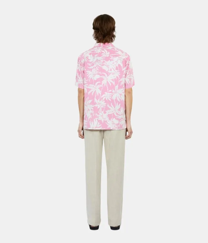 Men Shirts THE KOOPLES Pink Palm Tree Print Short Sleeve Shirt Men Shirts THE KOOPLES Pink Palm Tree Print Short Sleeve Shirt