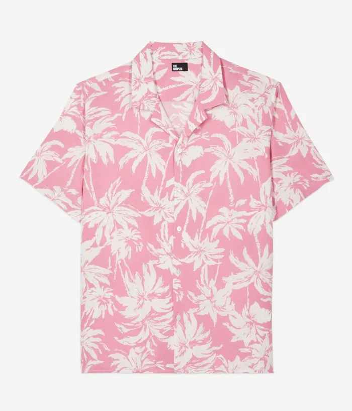 Men Shirts THE KOOPLES Pink Palm Tree Print Short Sleeve Shirt Men Shirts THE KOOPLES Pink Palm Tree Print Short Sleeve Shirt
