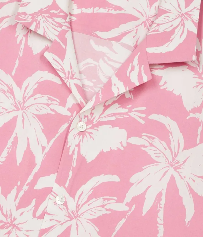 Men Shirts THE KOOPLES Pink Palm Tree Print Short Sleeve Shirt Men Shirts THE KOOPLES Pink Palm Tree Print Short Sleeve Shirt