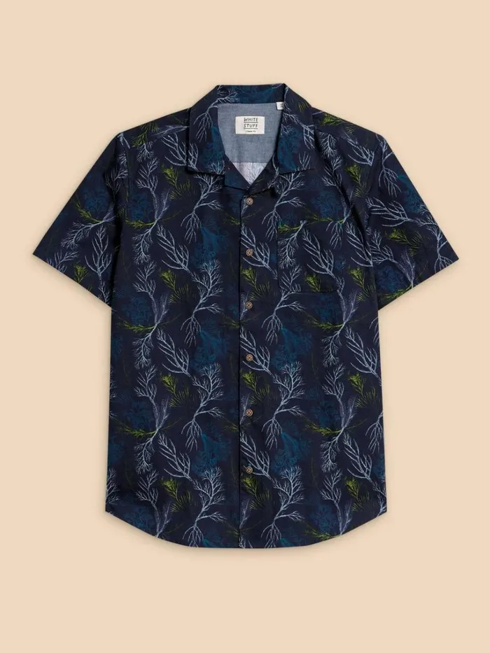 Men SHIRTS White Stuff Crab Printed SS Shirt Navy Print