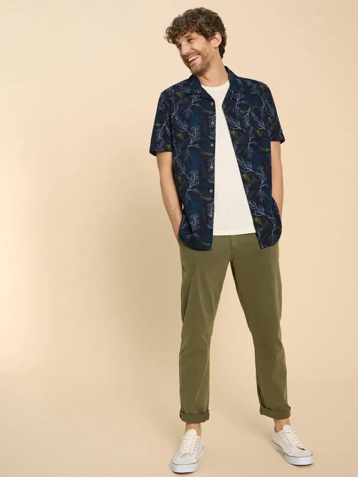 Men SHIRTS White Stuff Crab Printed SS Shirt Navy Print