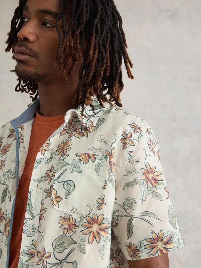 Men SHIRTS White Stuff Floral Printed SS Shirt Natural Print