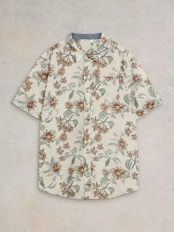 Men SHIRTS White Stuff Floral Printed SS Shirt Natural Print Men SHIRTS White Stuff Floral Printed SS Shirt Natural Print