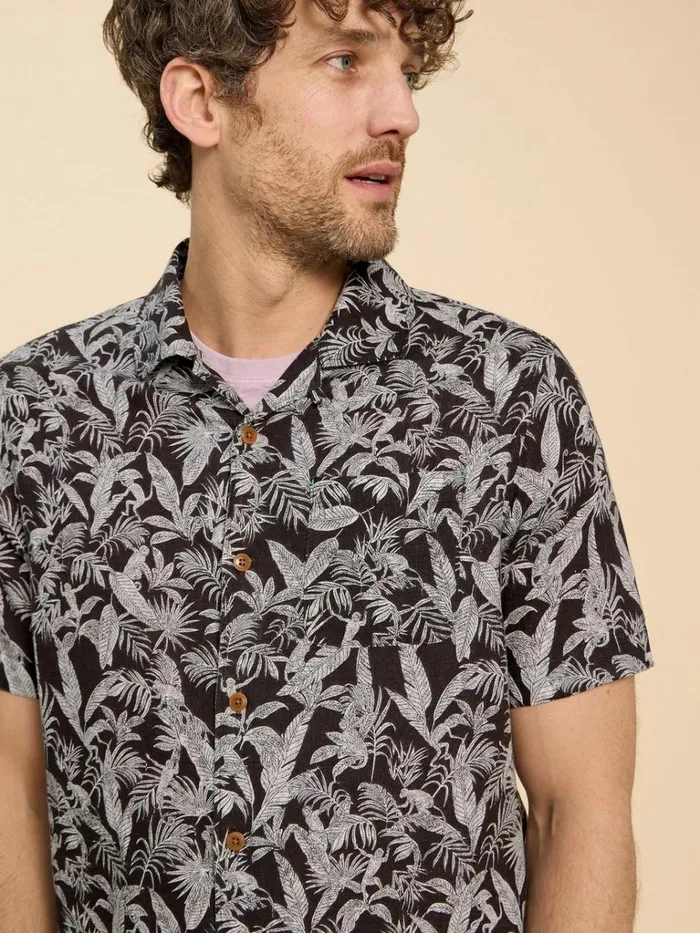 Men SHIRTS White Stuff Monkey Printed Shirt Black Print