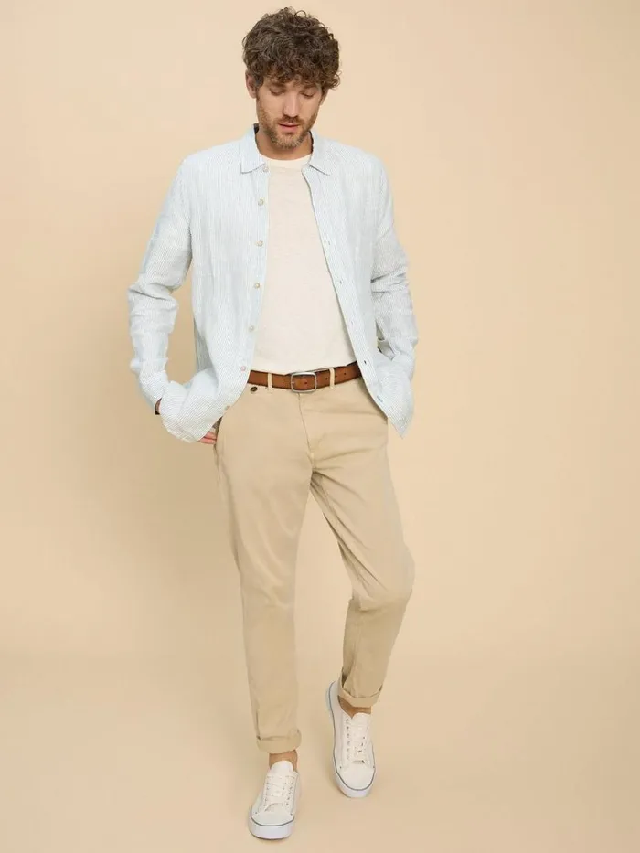Men SHIRTS White Stuff Pembroke LS Linen Stripe Shirt Blue Multi