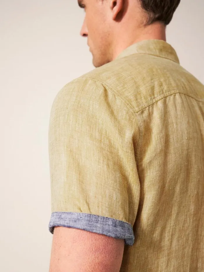 Men SHIRTS White Stuff Pembroke SS Linen Shirt Dark Yellow Men SHIRTS White Stuff Pembroke SS Linen Shirt Dark Yellow