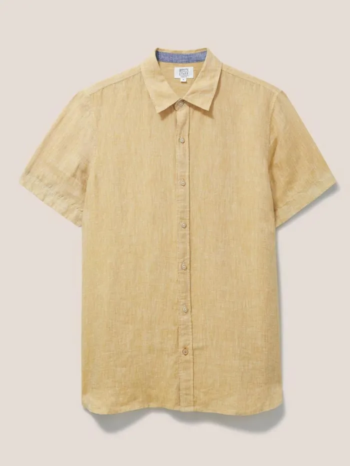 Men SHIRTS White Stuff Pembroke SS Linen Shirt Dark Yellow Men SHIRTS White Stuff Pembroke SS Linen Shirt Dark Yellow