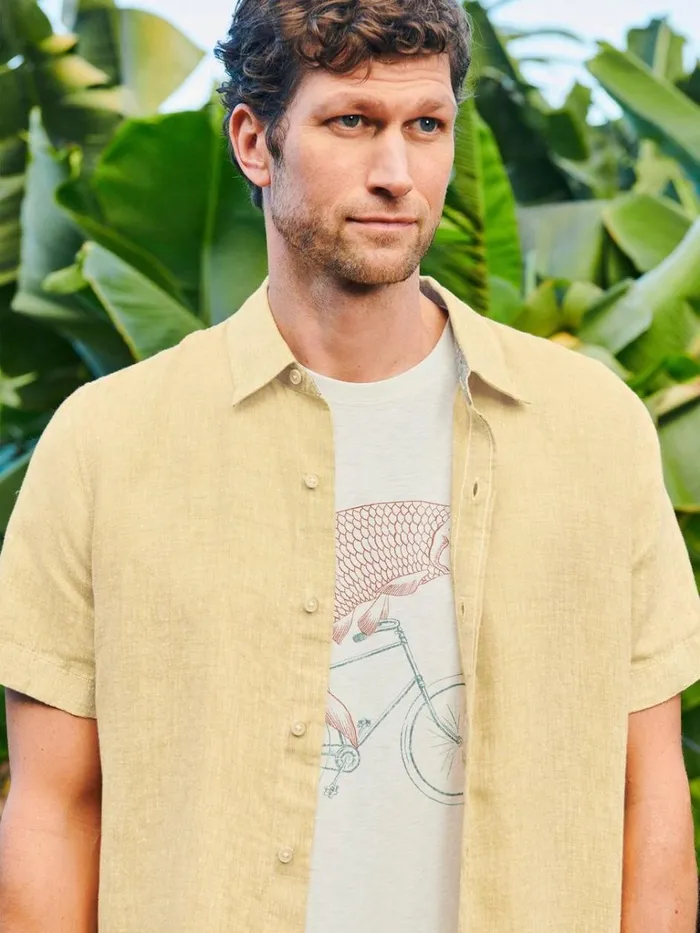 Men SHIRTS White Stuff Pembroke SS Linen Shirt Dark Yellow Men SHIRTS White Stuff Pembroke SS Linen Shirt Dark Yellow