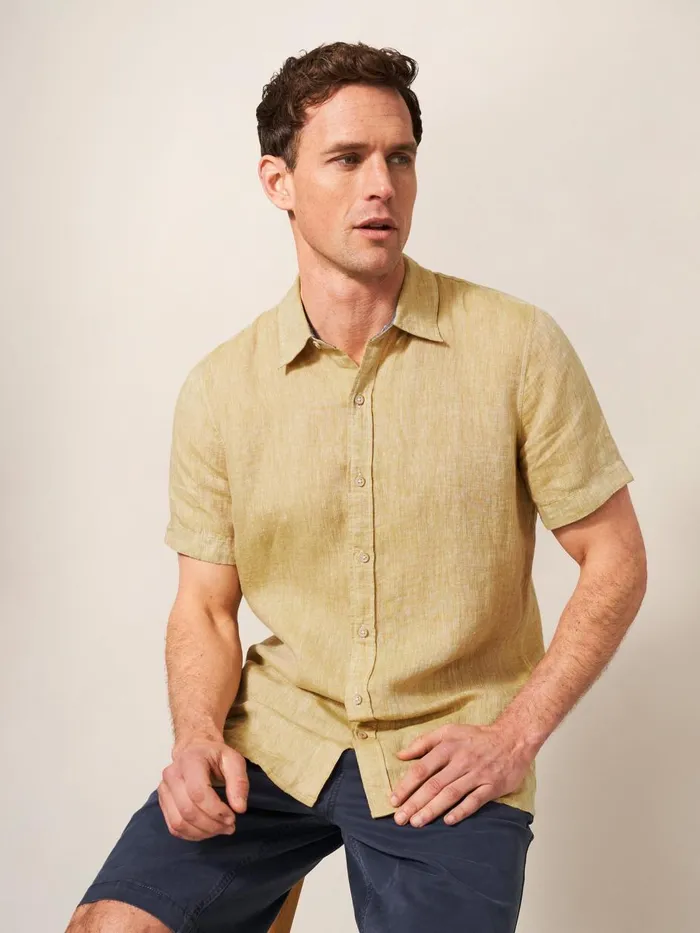 Men SHIRTS White Stuff Pembroke SS Linen Shirt Dark Yellow Men SHIRTS White Stuff Pembroke SS Linen Shirt Dark Yellow