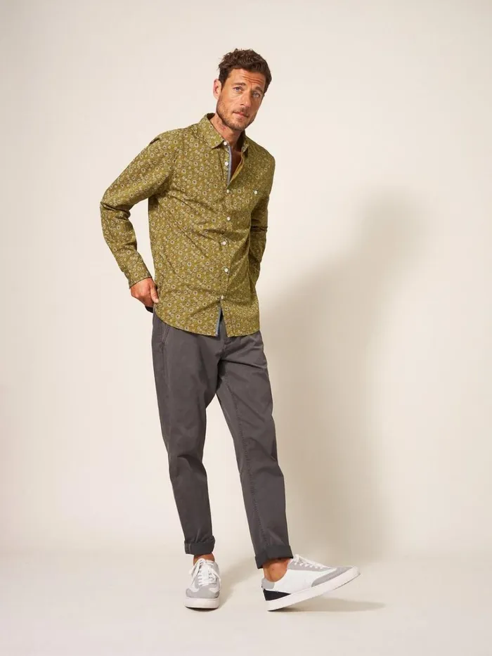 Men SHIRTS White Stuff Scattered Flower Printed Shirt Mid Green