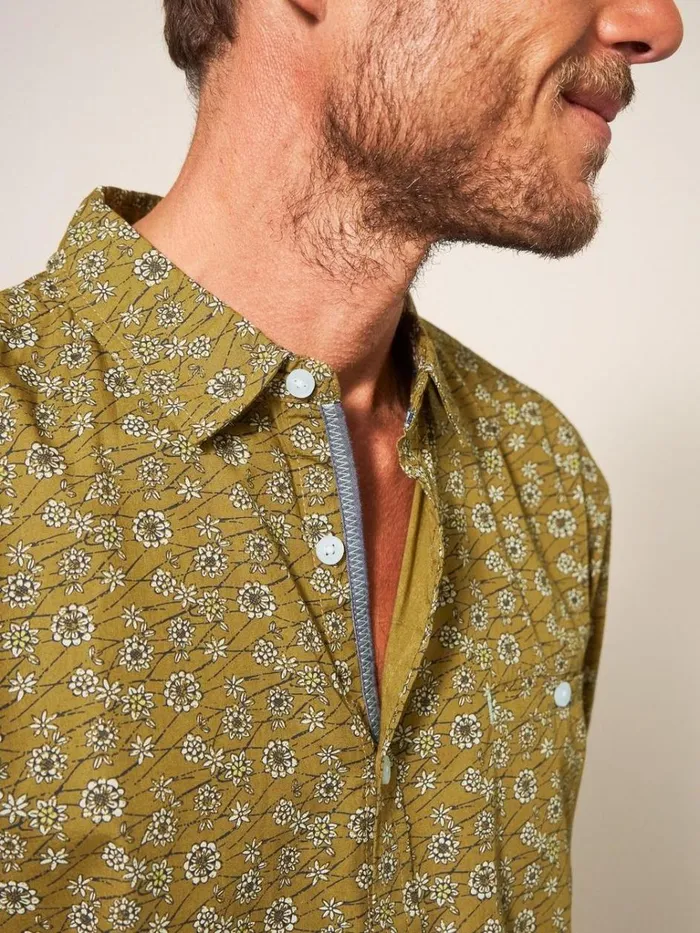 Men SHIRTS White Stuff Scattered Flower Printed Shirt Mid Green