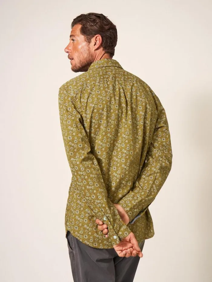 Men SHIRTS White Stuff Scattered Flower Printed Shirt Mid Green