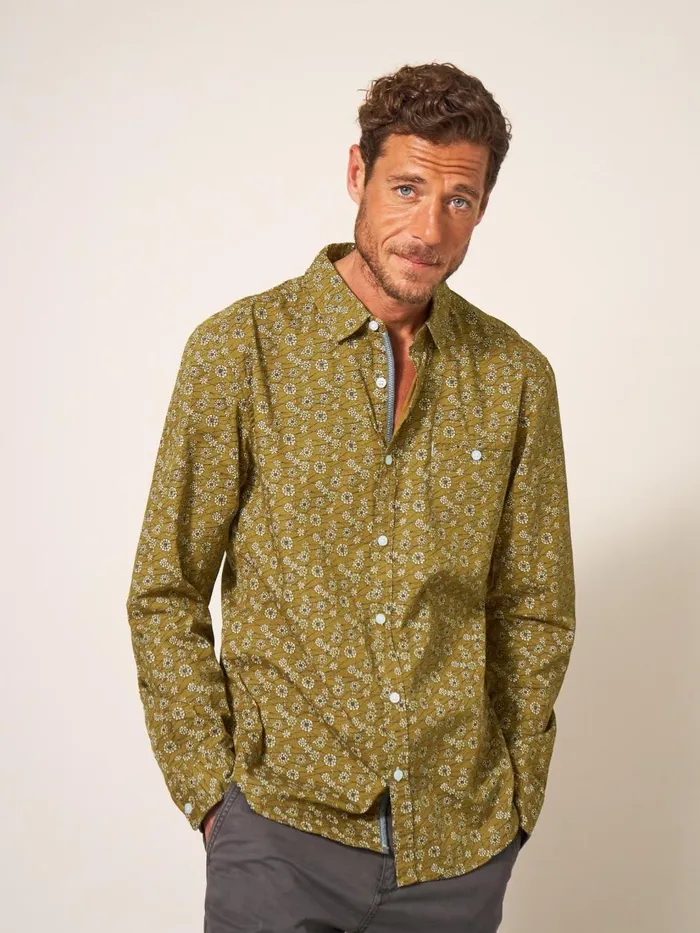 Men SHIRTS White Stuff Scattered Flower Printed Shirt Mid Green