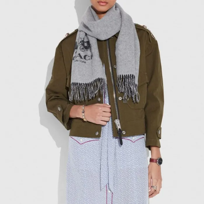 Men Signature Cashmere Scarf Charcoalgrey Coach Hats Scarves and Gloves