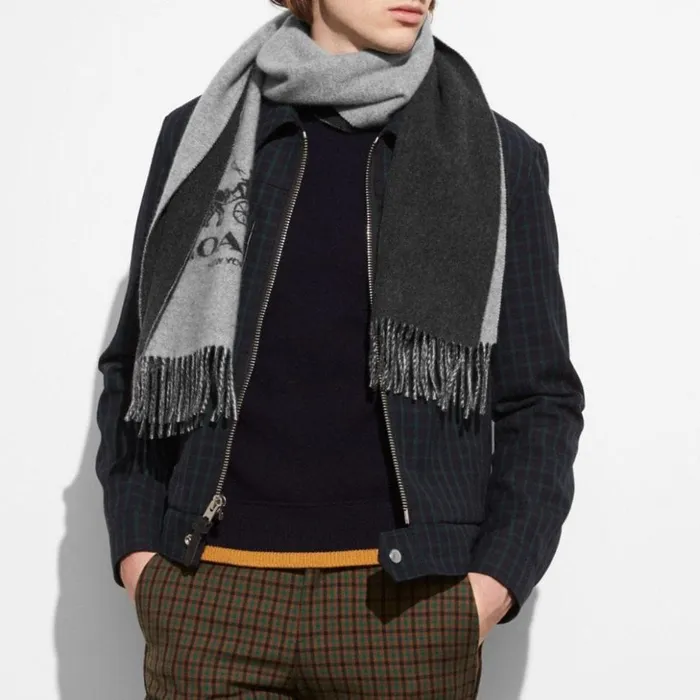 Men Signature Cashmere Scarf Charcoalgrey Coach Hats Scarves and Gloves