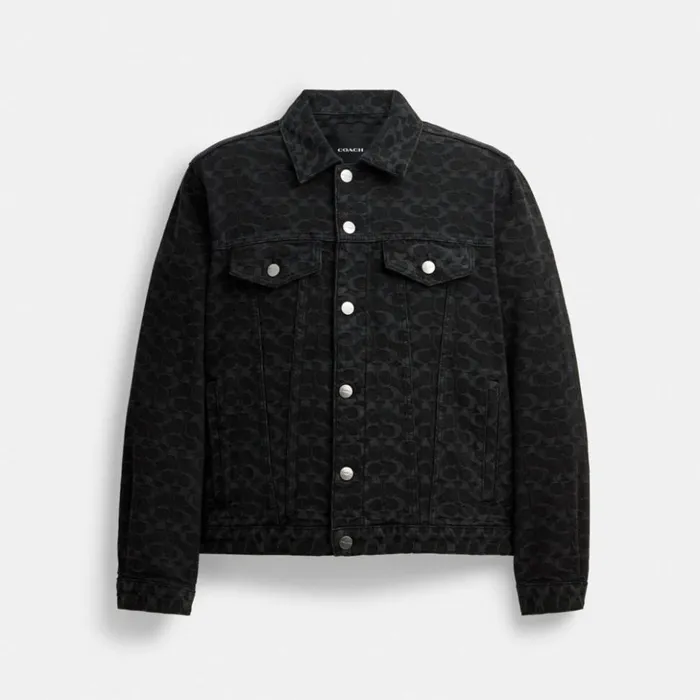 Men Signature Denim Jacket Black Signature Coach Jackets and Outerwear