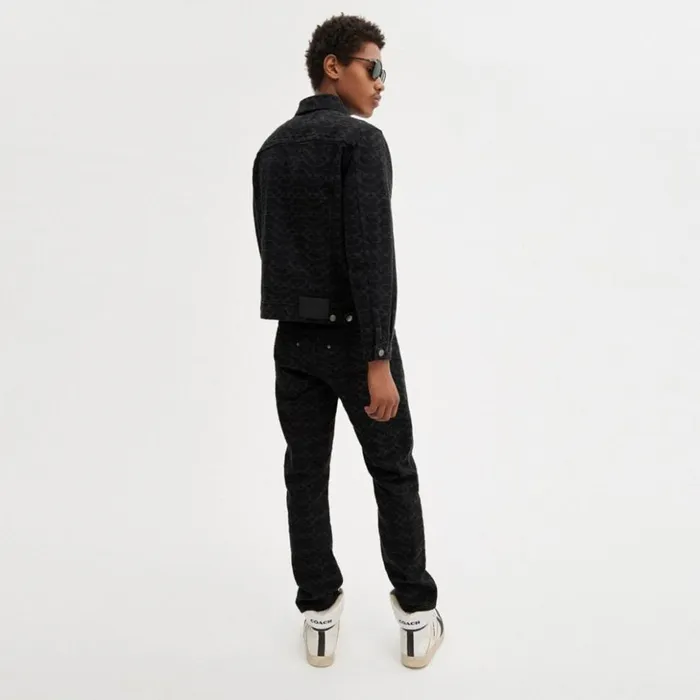 Men Signature Denim Jacket Black Signature Coach Jackets and Outerwear