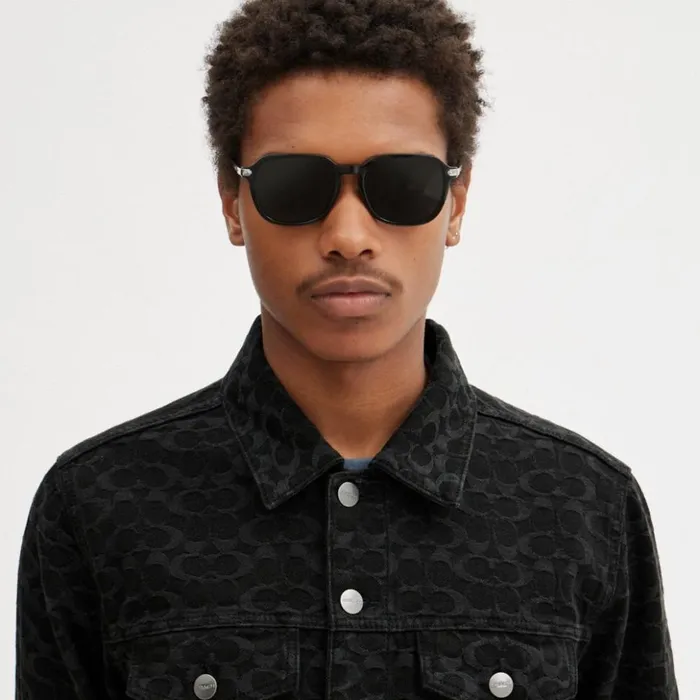Men Signature Denim Jacket Black Signature Coach Jackets and Outerwear