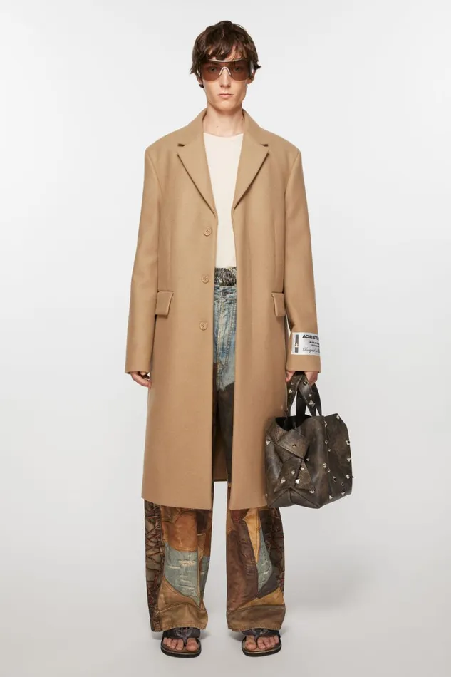 Men Singlebreasted Wool Coat Camel Beige Acne Studios Outerwear