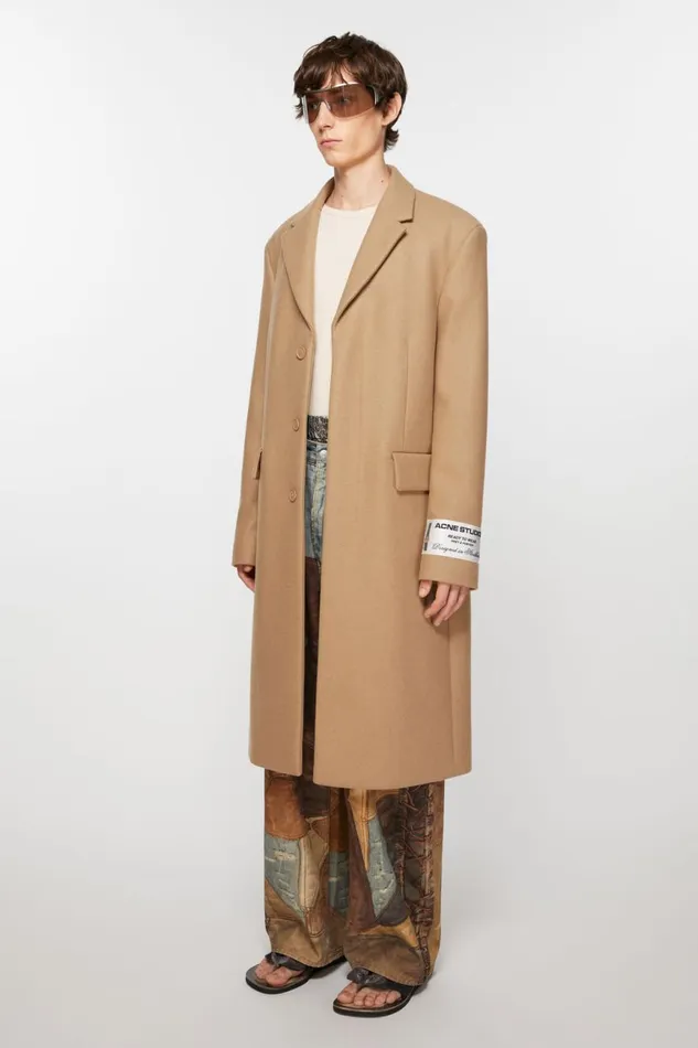 Men Singlebreasted Wool Coat Camel Beige Acne Studios Outerwear